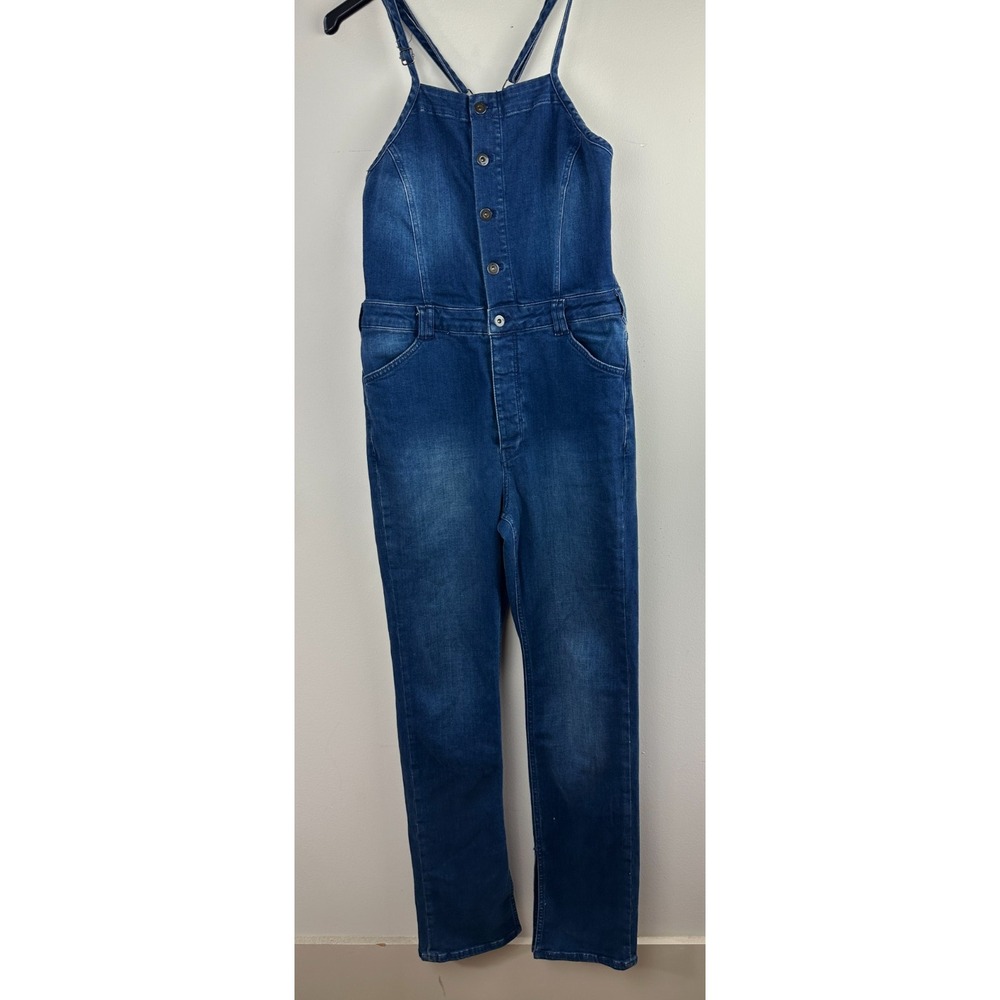 Anthropologie x Pilcro Blue Denim Button Front Overalls Size 31 Stretch Cotton - Picture 11 of 15